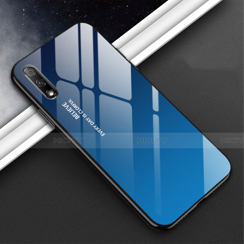 Coque Rebord Contour Silicone et Vitre Miroir Housse Etui M02 pour Huawei P Smart Z (2019) Bleu Plus