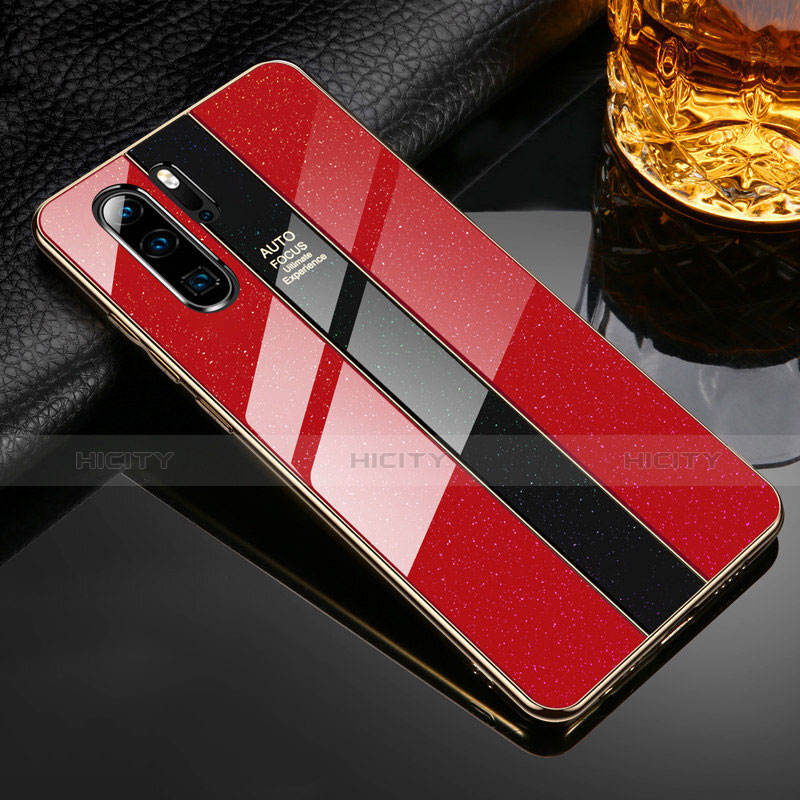 Coque Rebord Contour Silicone et Vitre Miroir Housse Etui M02 pour Huawei P30 Pro New Edition Rouge Plus