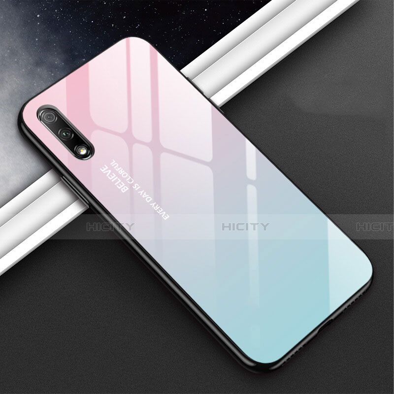 Coque Rebord Contour Silicone et Vitre Miroir Housse Etui M02 pour Huawei Y9 Prime (2019) Cyan Plus