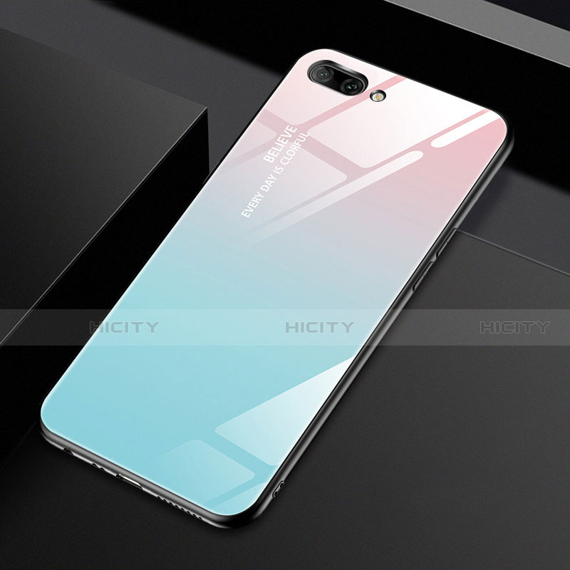 Coque Rebord Contour Silicone et Vitre Miroir Housse Etui M02 pour Oppo A12e Bleu Clair Plus