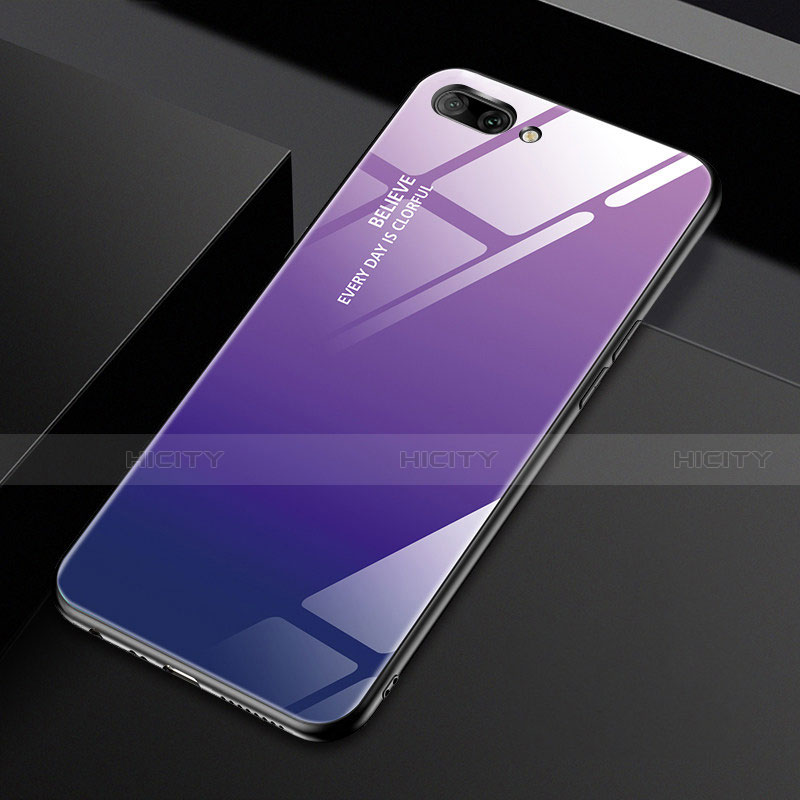 Coque Rebord Contour Silicone et Vitre Miroir Housse Etui M02 pour Oppo A5 Violet Clair Plus