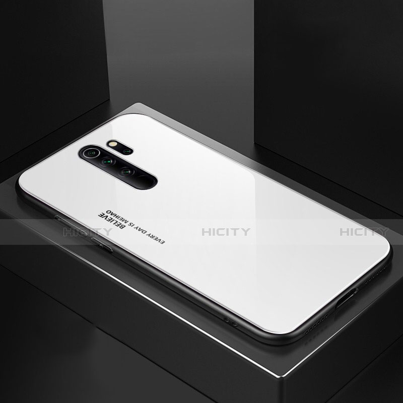 Coque Rebord Contour Silicone et Vitre Miroir Housse Etui M02 pour Xiaomi Redmi Note 8 Pro Blanc Plus