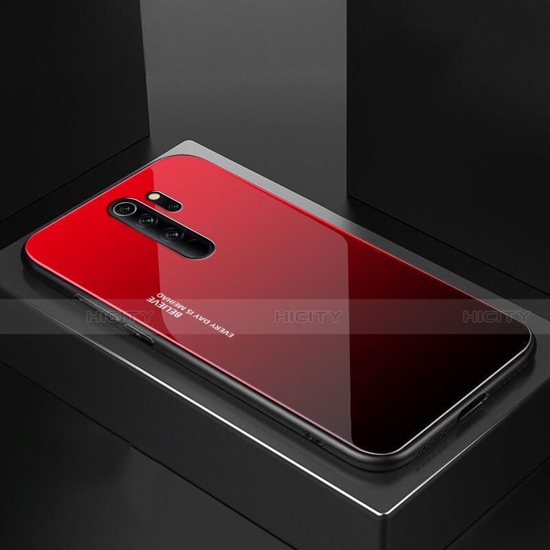 Coque Rebord Contour Silicone et Vitre Miroir Housse Etui M02 pour Xiaomi Redmi Note 8 Pro Rouge Plus