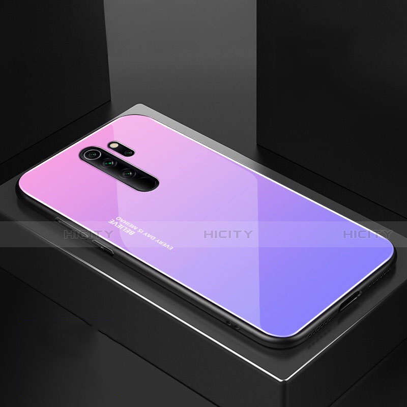 Coque Rebord Contour Silicone et Vitre Miroir Housse Etui M02 pour Xiaomi Redmi Note 8 Pro Violet Plus