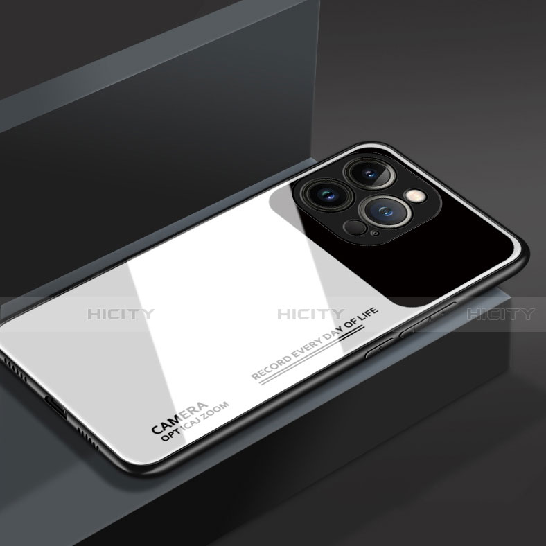 Coque Rebord Contour Silicone et Vitre Miroir Housse Etui M03 pour Apple iPhone 14 Pro Blanc Plus