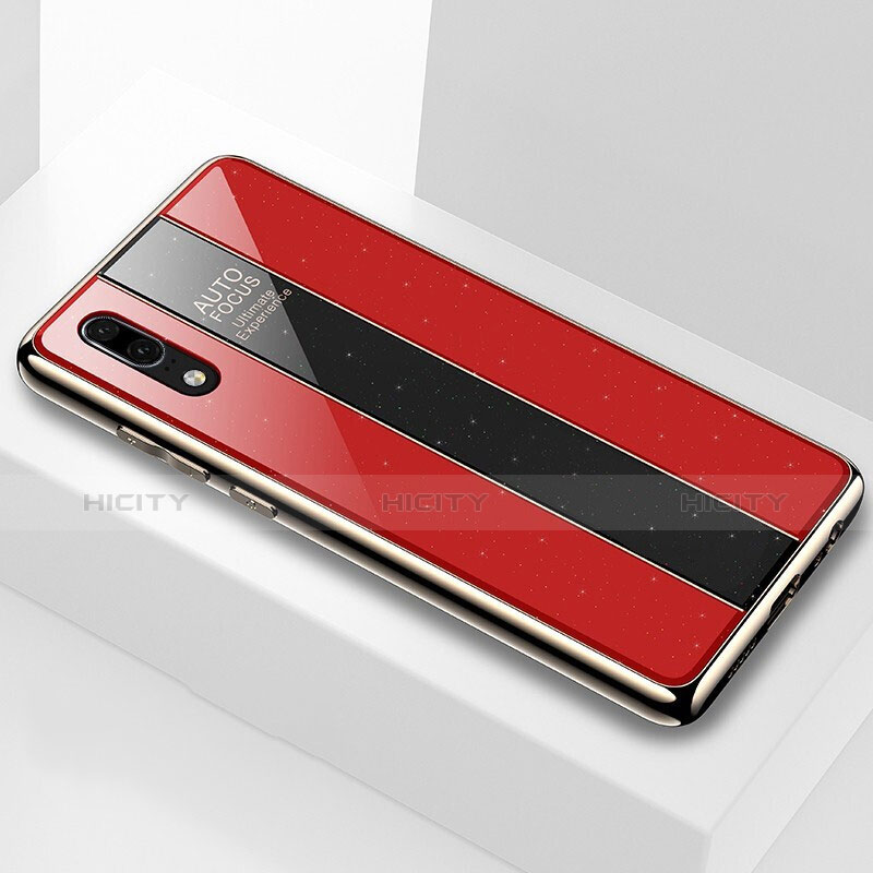 Coque Rebord Contour Silicone et Vitre Miroir Housse Etui M03 pour Huawei P20 Rouge Plus