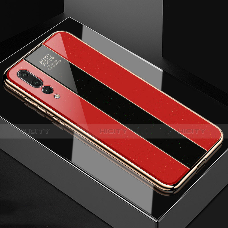 Coque Rebord Contour Silicone et Vitre Miroir Housse Etui M04 pour Huawei P20 Pro Rouge Plus