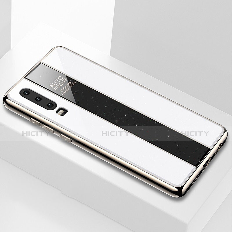 Coque Rebord Contour Silicone et Vitre Miroir Housse Etui M04 pour Huawei P30 Blanc Plus