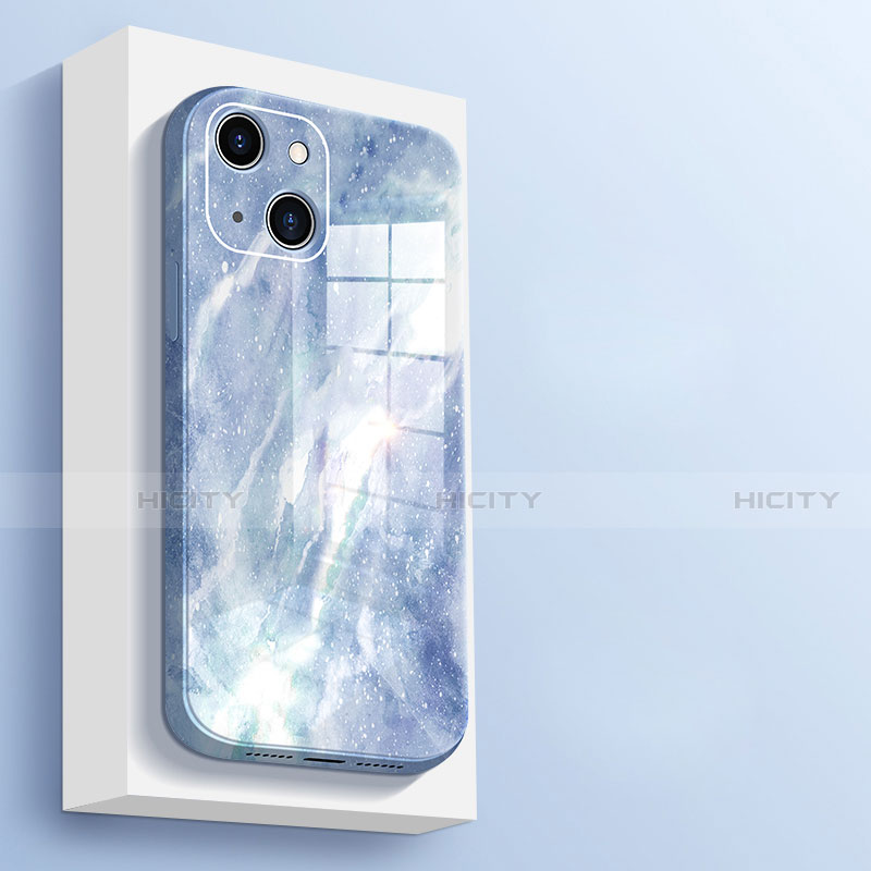 Coque Rebord Contour Silicone et Vitre Miroir Housse Etui M05 pour Apple iPhone 13 Bleu Ciel Plus