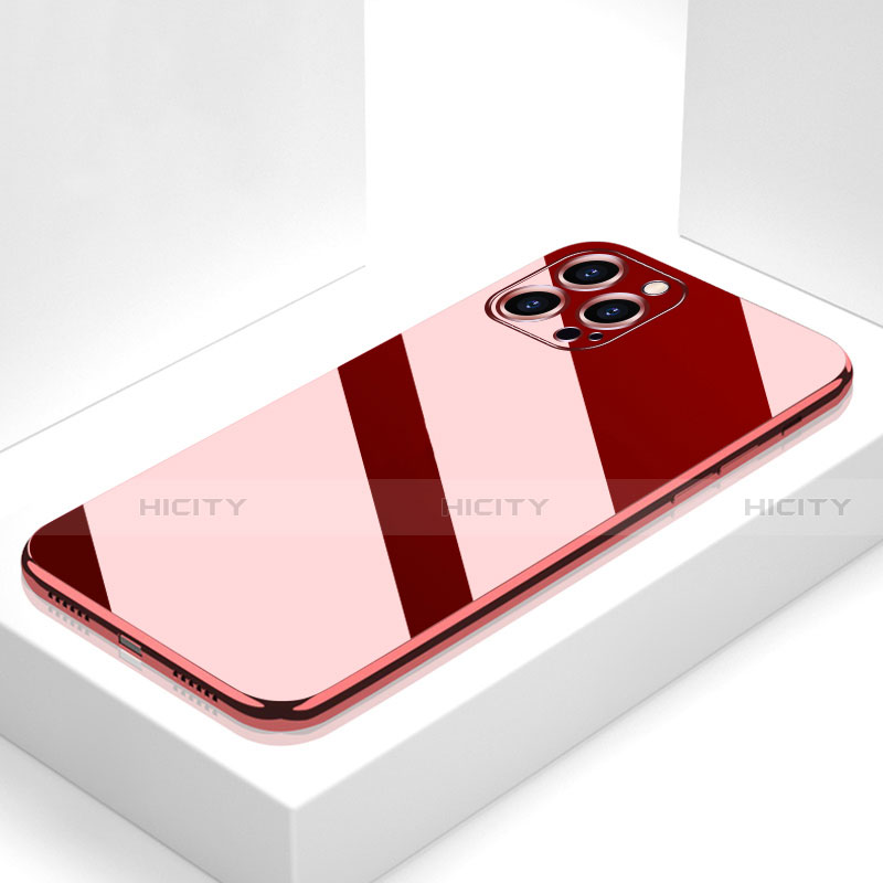 Coque Rebord Contour Silicone et Vitre Miroir Housse Etui M05 pour Apple iPhone 14 Pro Max Rouge Plus