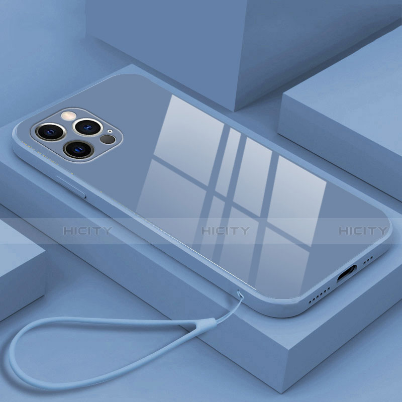 Coque Rebord Contour Silicone et Vitre Miroir Housse Etui M09 pour Apple iPhone 14 Pro Bleu Plus