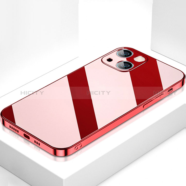 Coque Rebord Contour Silicone et Vitre Miroir Housse Etui M09 pour Apple iPhone 15 Plus Rouge Plus