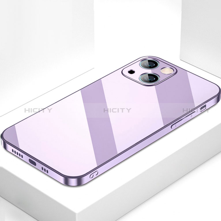 Coque Rebord Contour Silicone et Vitre Miroir Housse Etui M09 pour Apple iPhone 15 Plus Violet Plus