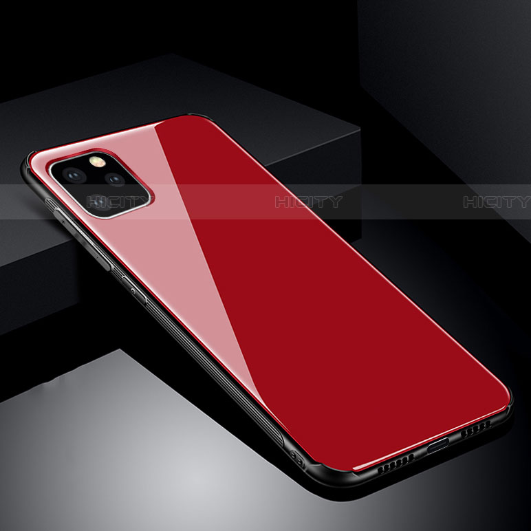 Coque Rebord Contour Silicone et Vitre Miroir Housse Etui pour Apple iPhone 11 Pro Rouge Plus