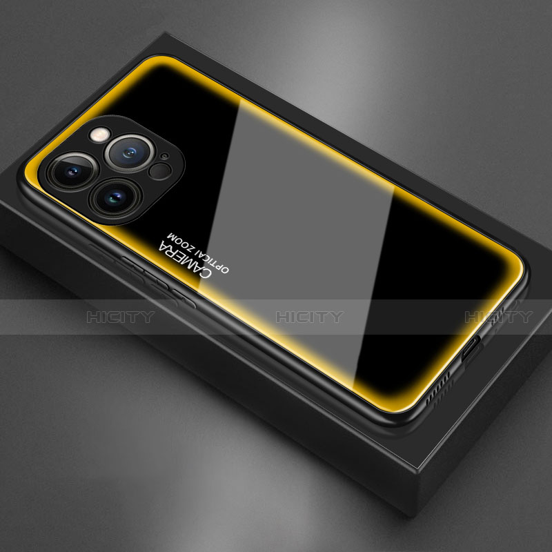 Coque Rebord Contour Silicone et Vitre Miroir Housse Etui pour Apple iPhone 13 Pro Jaune Plus