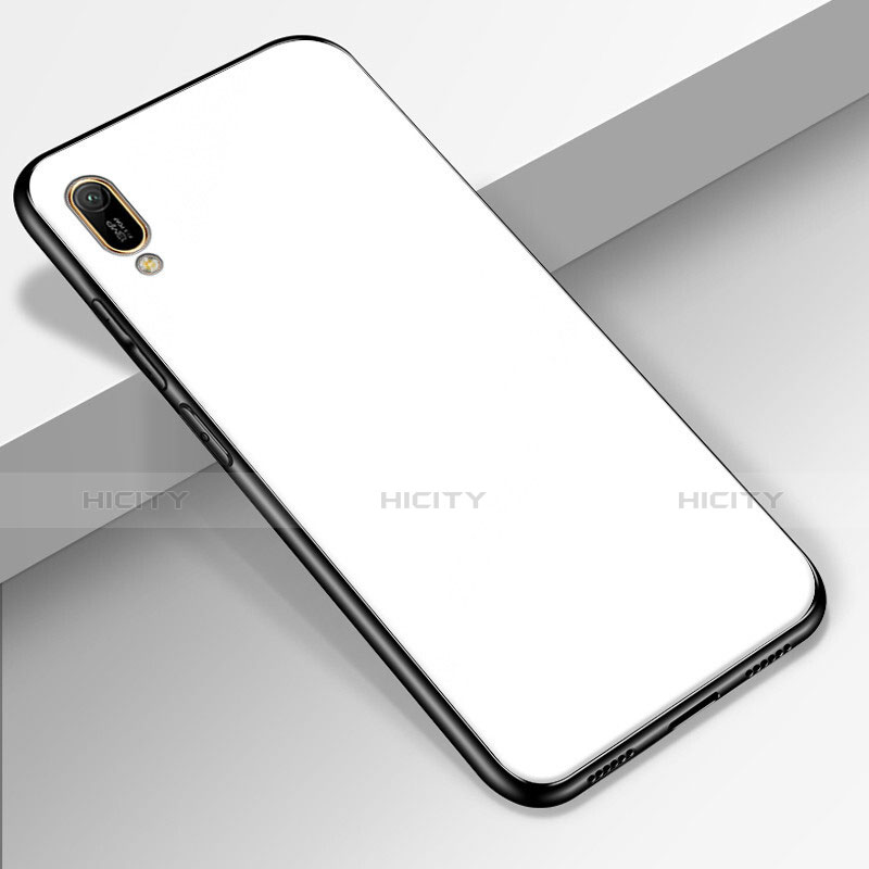 Coque Rebord Contour Silicone et Vitre Miroir Housse Etui pour Huawei Enjoy 9e Blanc Plus