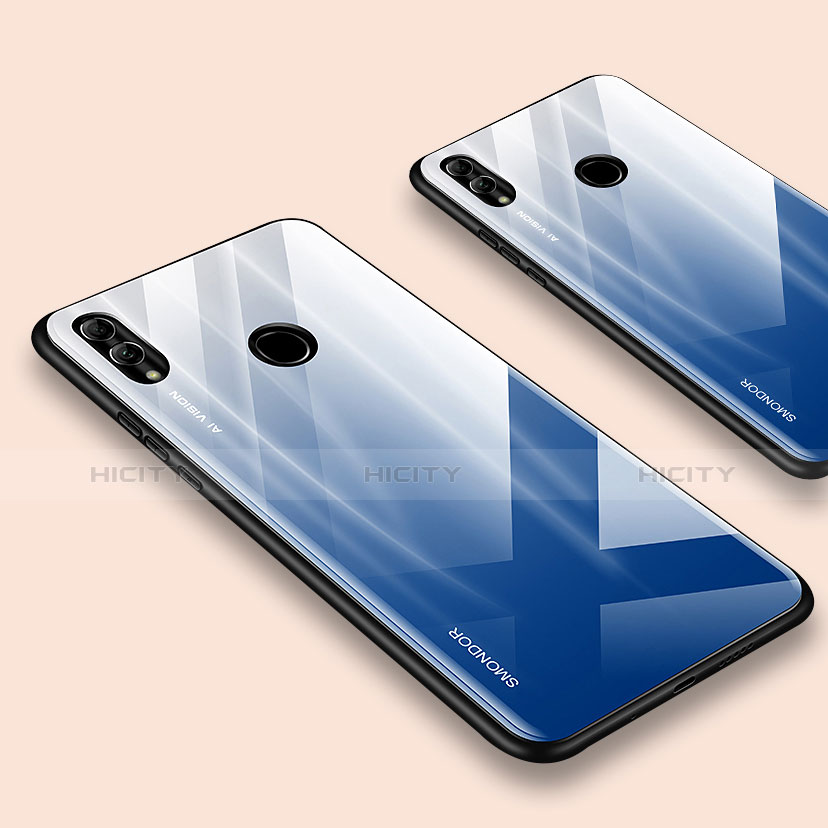 Coque Rebord Contour Silicone et Vitre Miroir Housse Etui pour Huawei Honor 10 Lite Bleu Plus