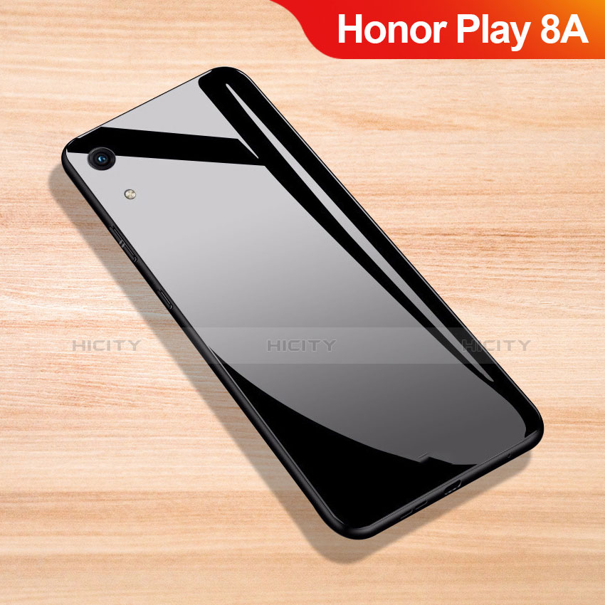 Coque Rebord Contour Silicone et Vitre Miroir Housse Etui pour Huawei Honor Play 8A Noir Plus