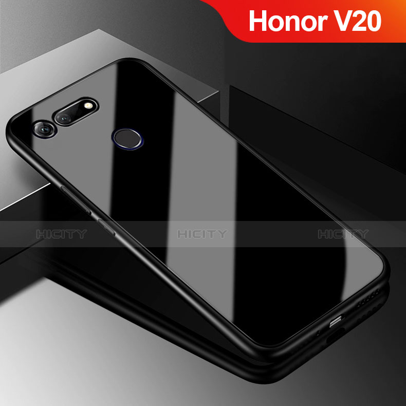Coque Rebord Contour Silicone et Vitre Miroir Housse Etui pour Huawei Honor V20 Noir Plus