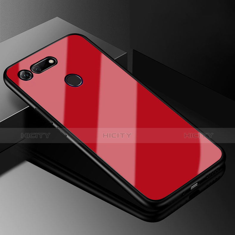 Coque Rebord Contour Silicone et Vitre Miroir Housse Etui pour Huawei Honor View 20 Rouge Plus