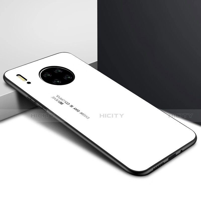 Coque Rebord Contour Silicone et Vitre Miroir Housse Etui pour Huawei Mate 30 Pro Blanc Plus