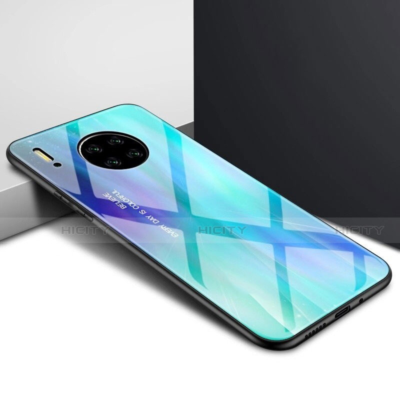 Coque Rebord Contour Silicone et Vitre Miroir Housse Etui pour Huawei Mate 30E Pro 5G Bleu Plus