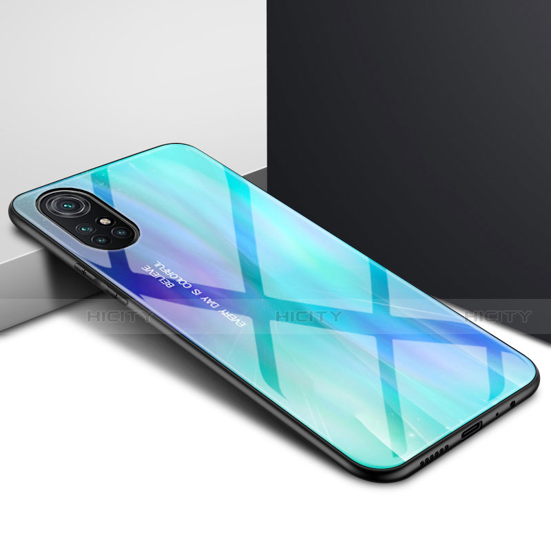 Coque Rebord Contour Silicone et Vitre Miroir Housse Etui pour Huawei Nova 8 5G Cyan Plus