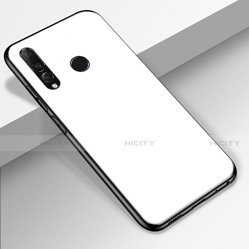 Coque Rebord Contour Silicone et Vitre Miroir Housse Etui pour Huawei P Smart+ Plus (2019) Blanc Plus