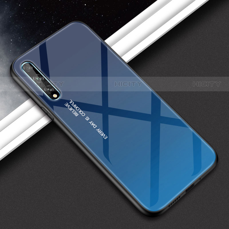 Coque Rebord Contour Silicone et Vitre Miroir Housse Etui pour Huawei P smart S Bleu Plus