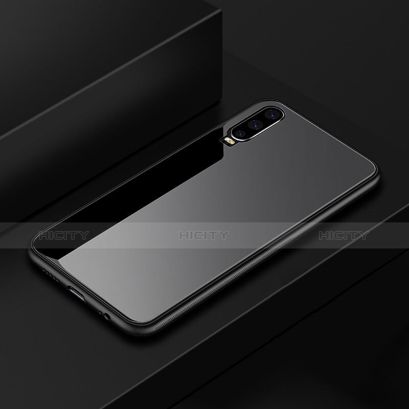 Coque Rebord Contour Silicone et Vitre Miroir Housse Etui pour Huawei P30 Noir Plus