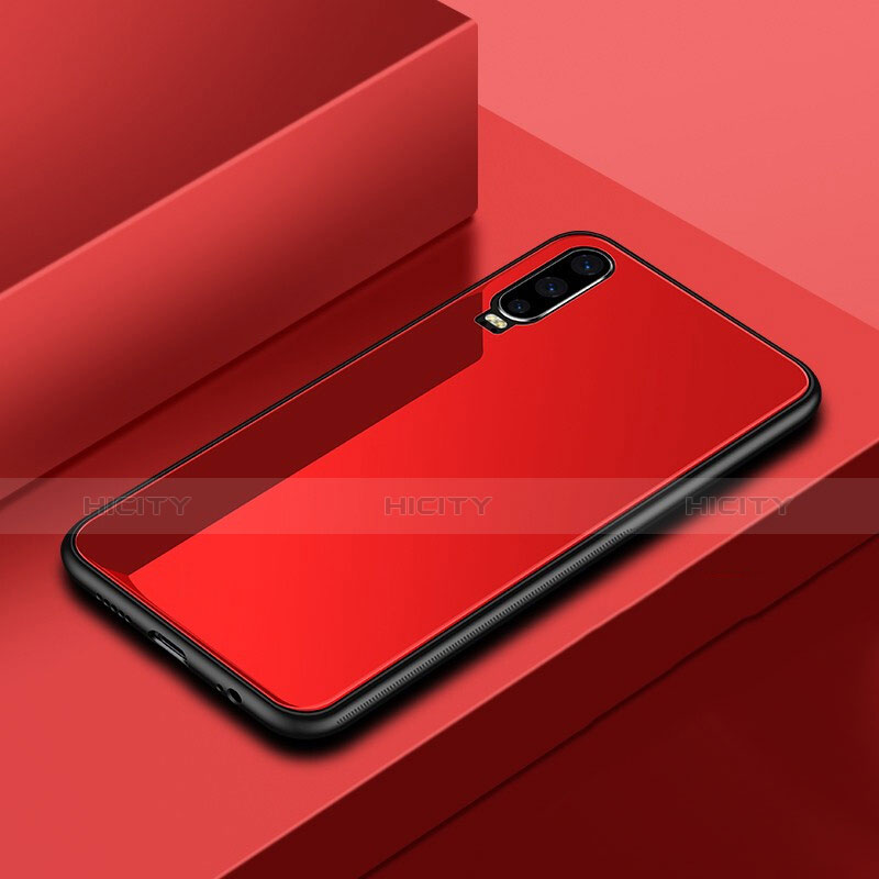 Coque Rebord Contour Silicone et Vitre Miroir Housse Etui pour Huawei P30 Rouge Plus