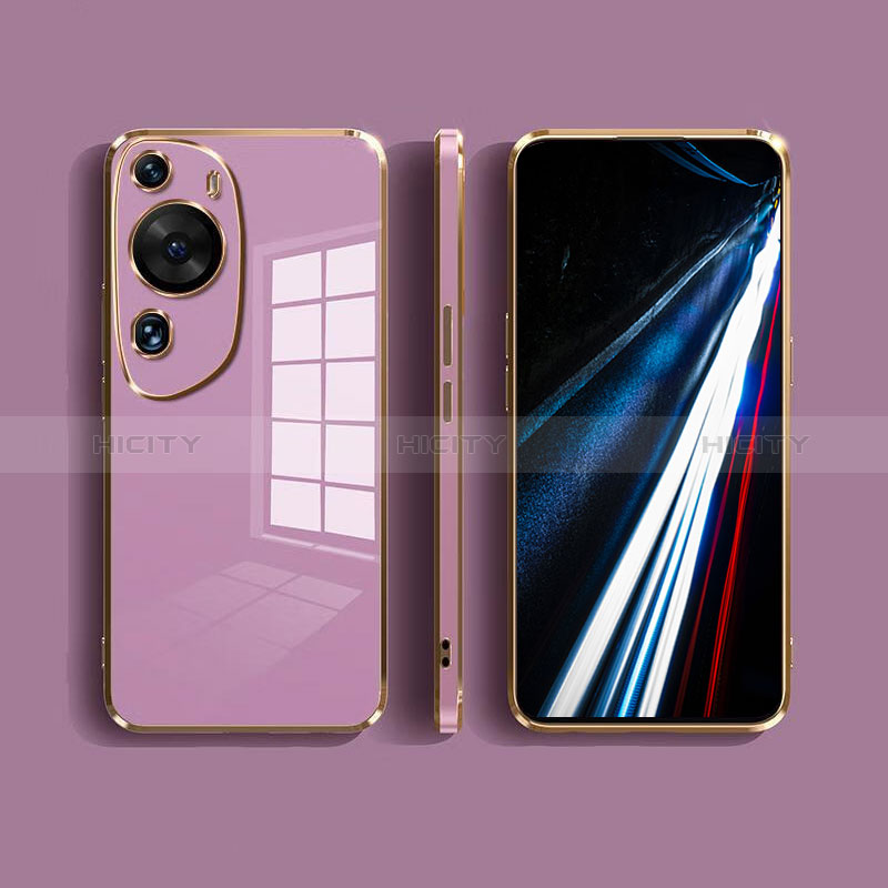 Coque Rebord Contour Silicone et Vitre Miroir Housse Etui pour Huawei P60 Art Violet Clair Plus