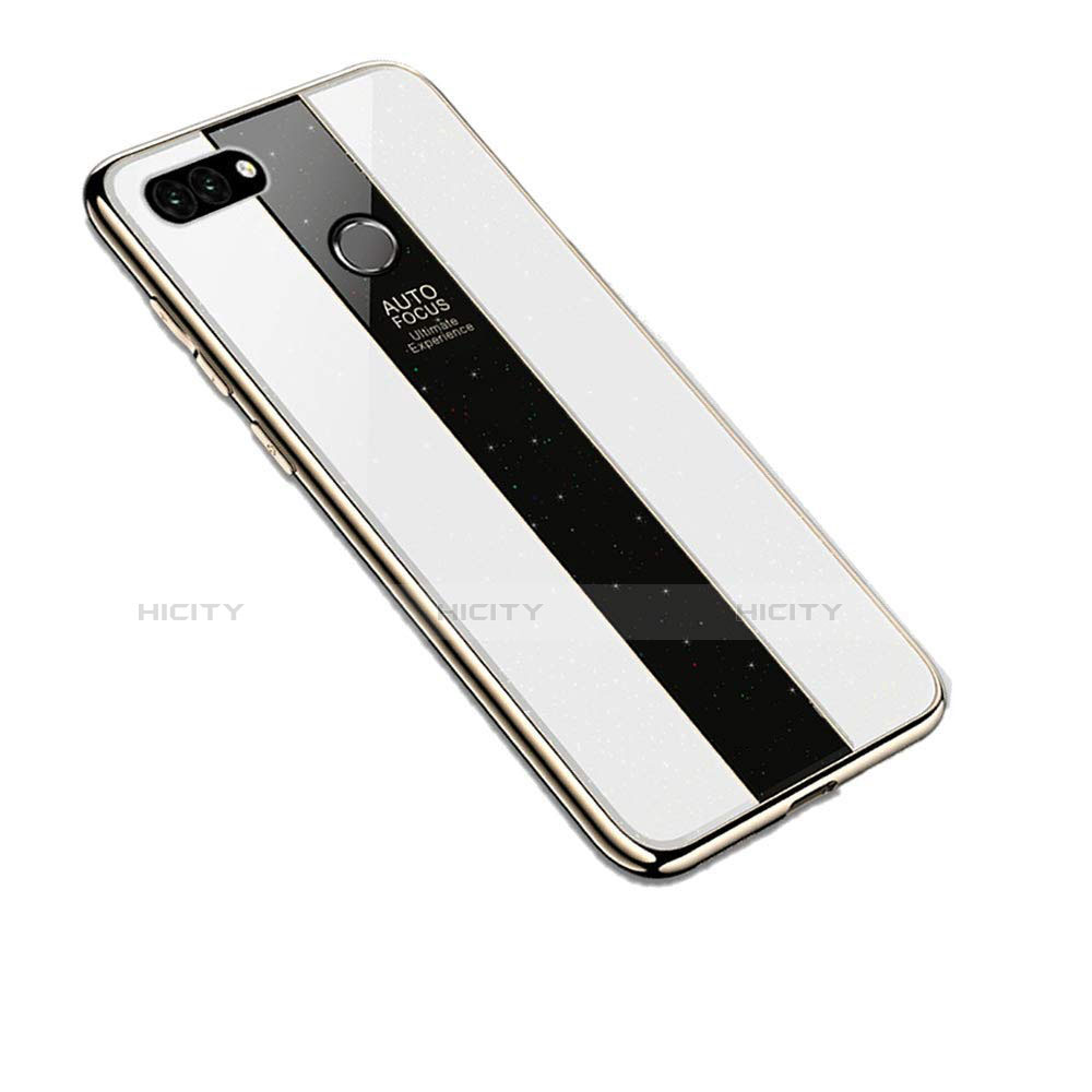 Coque Rebord Contour Silicone et Vitre Miroir Housse Etui pour Huawei Y9 (2018) Blanc Plus