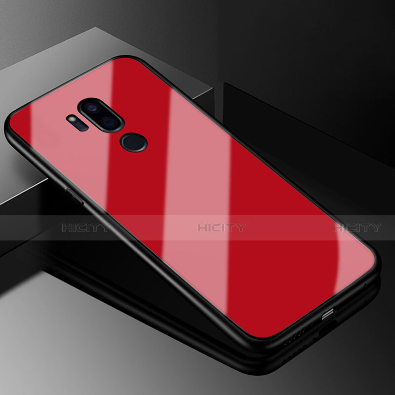 Coque Rebord Contour Silicone et Vitre Miroir Housse Etui pour LG G7 Rouge Plus