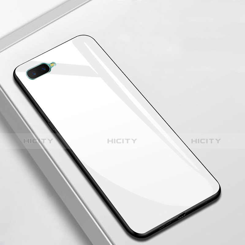 Coque Rebord Contour Silicone et Vitre Miroir Housse Etui pour Oppo A7 Blanc Plus