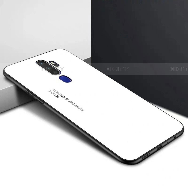 Coque Rebord Contour Silicone et Vitre Miroir Housse Etui pour Oppo A9 (2020) Blanc Plus