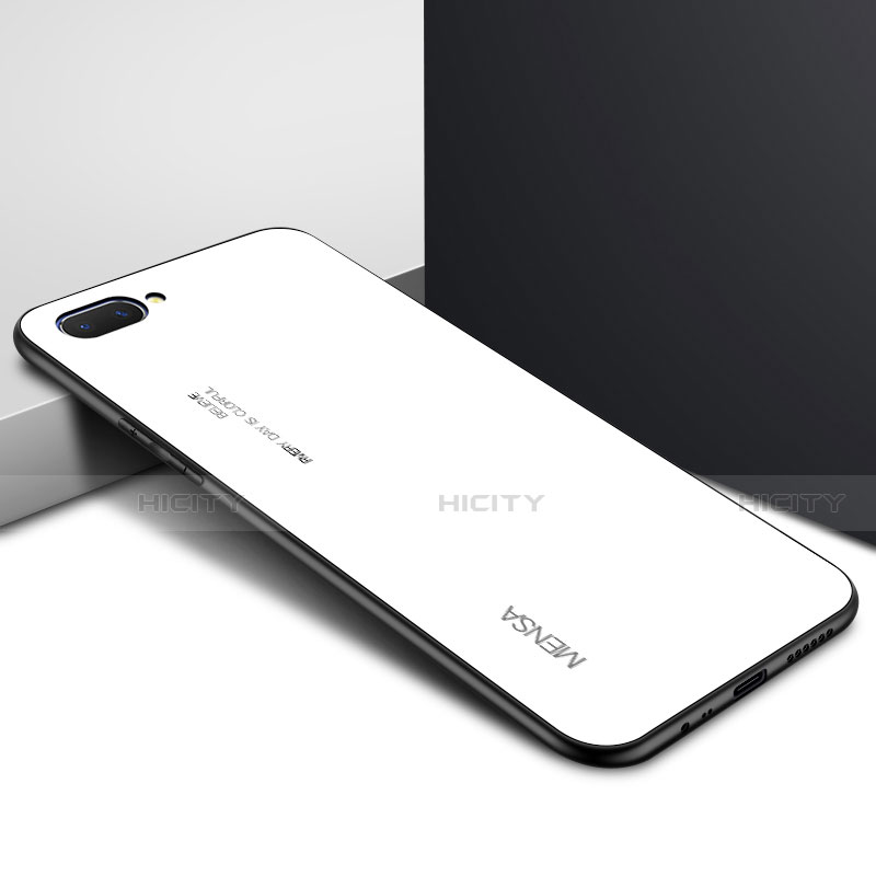 Coque Rebord Contour Silicone et Vitre Miroir Housse Etui pour Oppo AX5 Blanc Plus