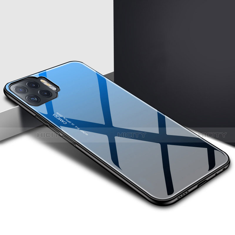 Coque Rebord Contour Silicone et Vitre Miroir Housse Etui pour Oppo F17 Pro Bleu Plus