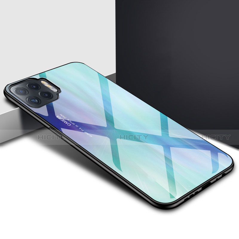 Coque Rebord Contour Silicone et Vitre Miroir Housse Etui pour Oppo F17 Pro Cyan Plus