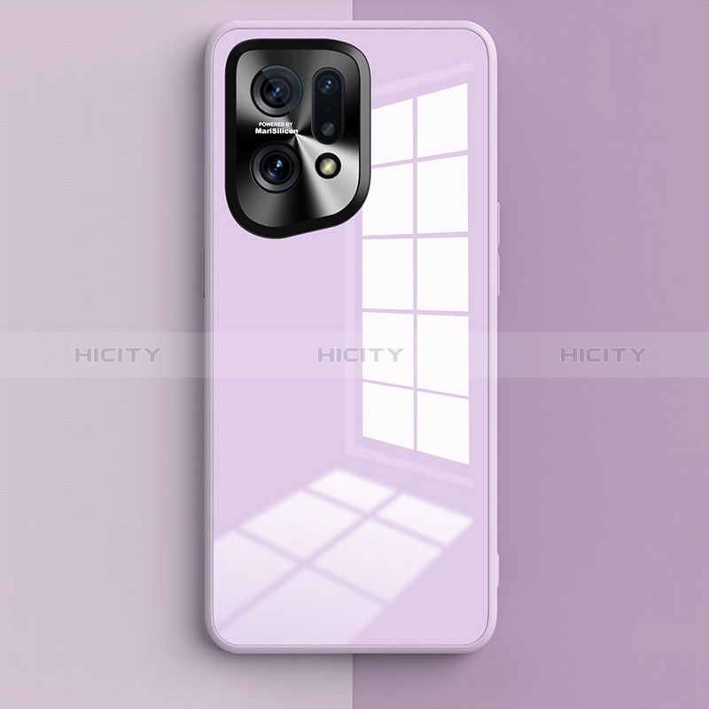 Coque Rebord Contour Silicone et Vitre Miroir Housse Etui pour Oppo Find X5 5G Violet Clair Plus