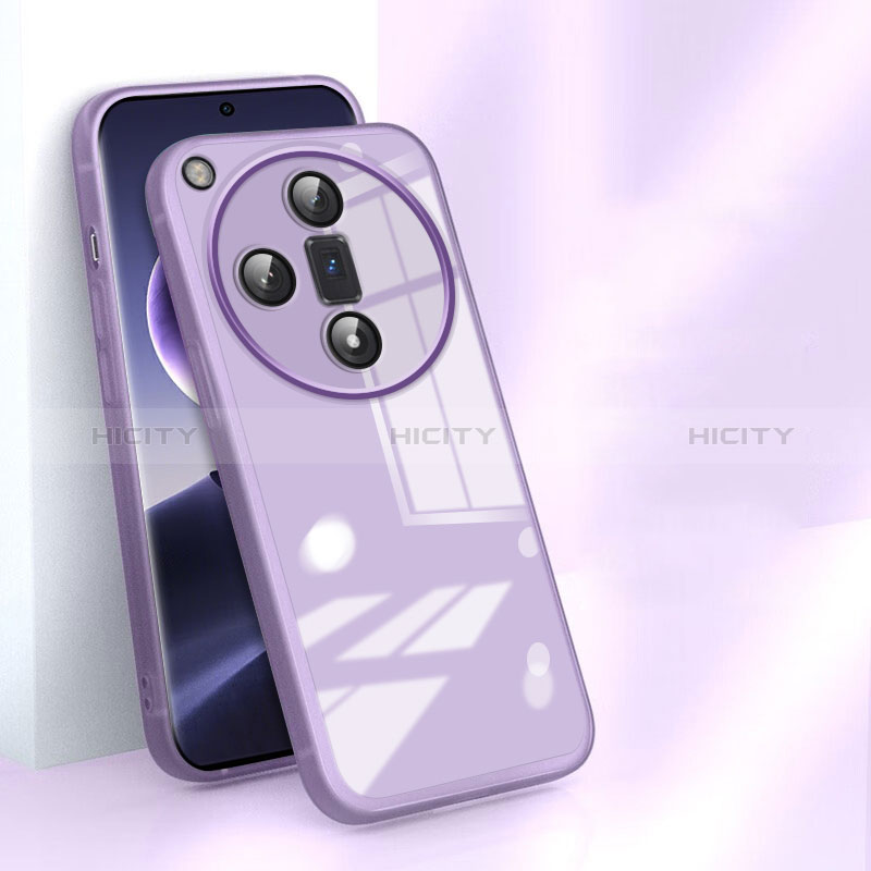 Coque Rebord Contour Silicone et Vitre Miroir Housse Etui pour Oppo Find X7 Ultra 5G Violet Clair Plus