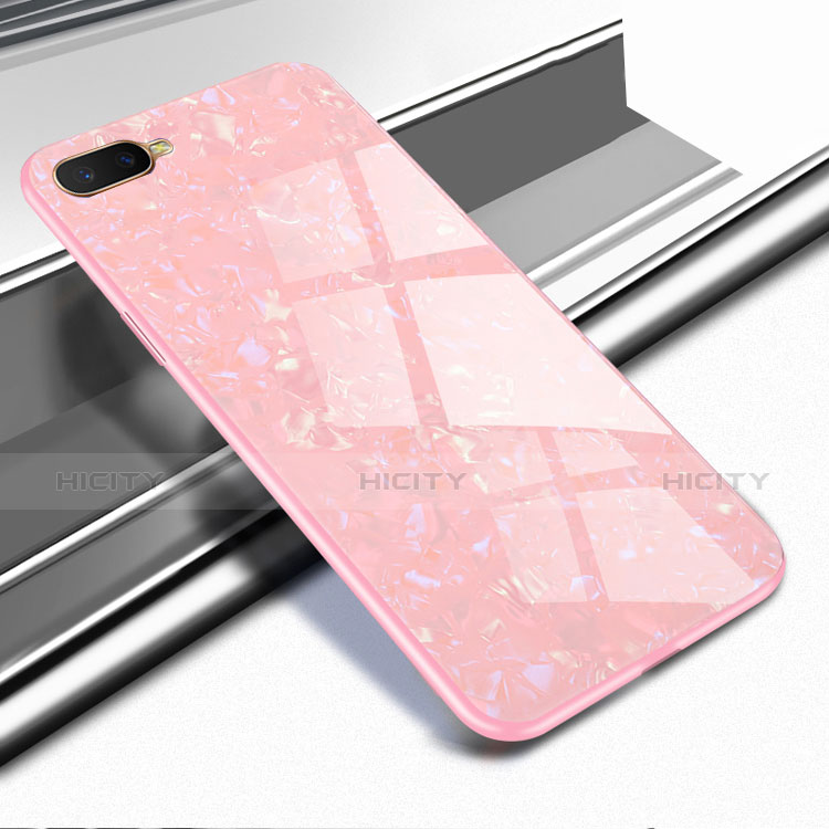 Coque Rebord Contour Silicone et Vitre Miroir Housse Etui pour Oppo K1 Or Rose Plus