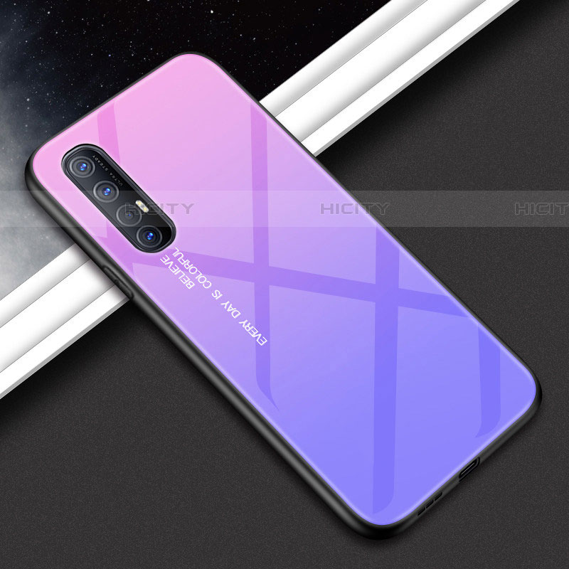 Coque Rebord Contour Silicone et Vitre Miroir Housse Etui pour Oppo Reno3 Pro Cyan Plus