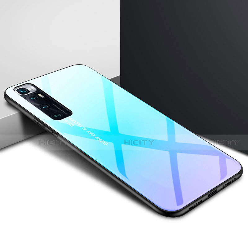 Coque Rebord Contour Silicone et Vitre Miroir Housse Etui pour Xiaomi Mi 10 Ultra Bleu Ciel Plus