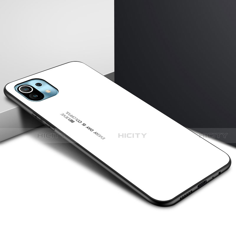 Coque Rebord Contour Silicone et Vitre Miroir Housse Etui pour Xiaomi Mi 11 Lite 5G Blanc Plus