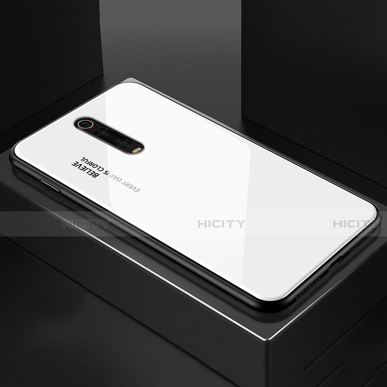 Coque Rebord Contour Silicone et Vitre Miroir Housse Etui pour Xiaomi Mi 9T Blanc Plus