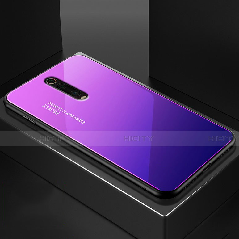 Coque Rebord Contour Silicone et Vitre Miroir Housse Etui pour Xiaomi Mi 9T Pro Violet Plus