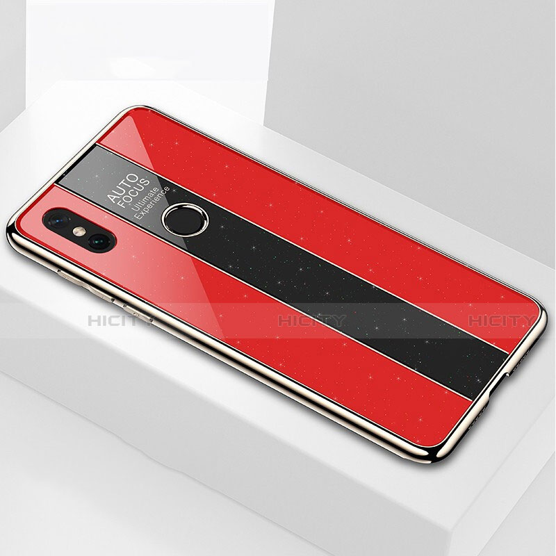 Coque Rebord Contour Silicone et Vitre Miroir Housse Etui pour Xiaomi Mi Max 3 Rouge Plus