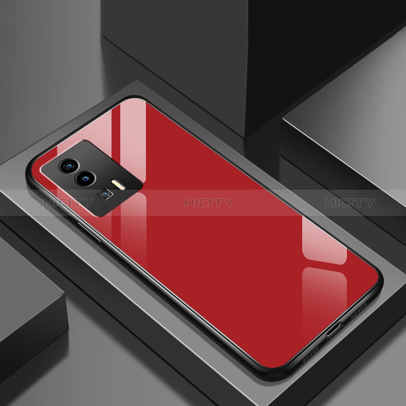 Coque Rebord Contour Silicone et Vitre Miroir Housse Etui pour Xiaomi Poco F5 Pro 5G Rouge Plus