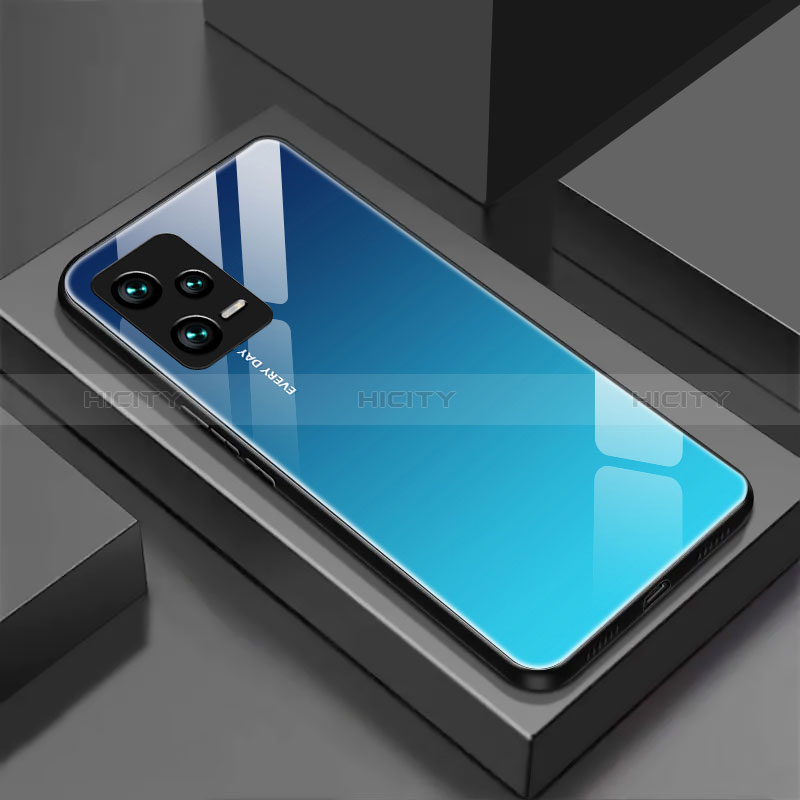 Coque Rebord Contour Silicone et Vitre Miroir Housse Etui pour Xiaomi Poco X5 5G Bleu Plus